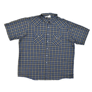 Western Frontier Mens Big 2X Short Sleeve Plaid Western Pearl Snap Shirt Blue